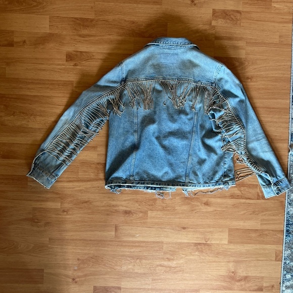 Custom crystal fringe denim jacket - Picture 4 of 6